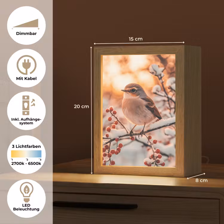 Vogel - Tak - Winter - Dieren - Sneeuw Light Box met kabel (Tafellamp) klein -USP_DE