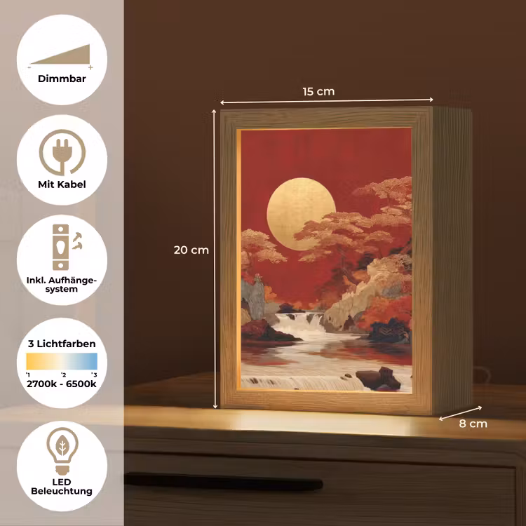 Volle maan - Landschap - Waterval Light Box met kabel (Tafellamp) klein -USP_DE