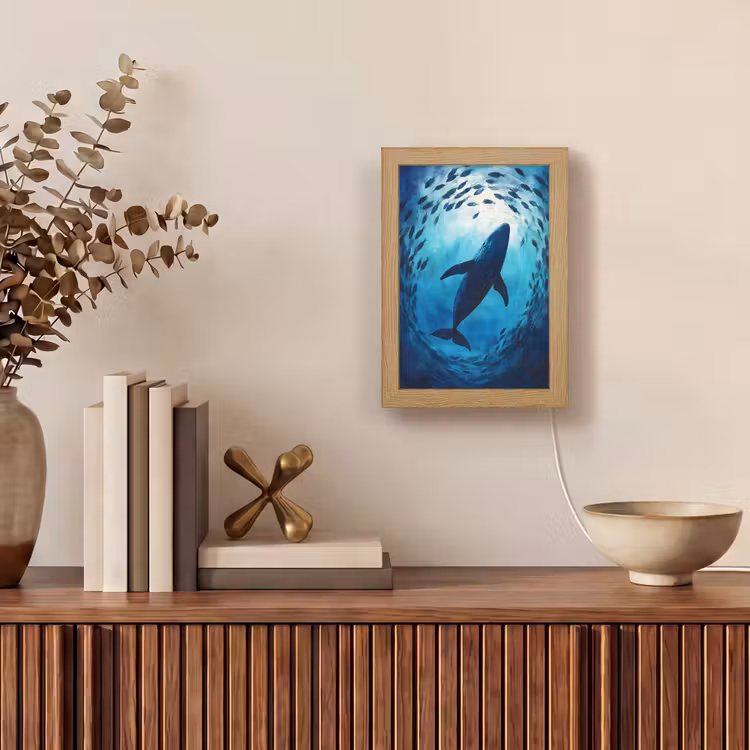 Walvis - Vissen - Donkerblauw Light Box met kabel (Tafellamp) klein -sfeer2