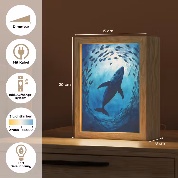 Walvis - Vissen - Donkerblauw Light Box met kabel (Tafellamp) klein -USP_DE