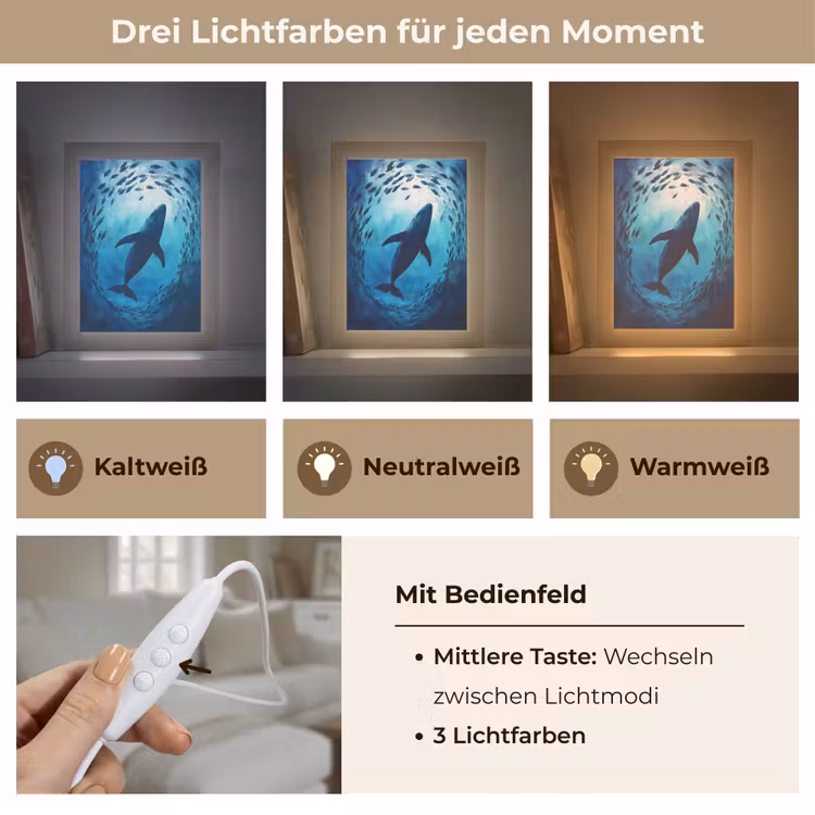 Walvis - Vissen - Donkerblauw Light Box met kabel (Tafellamp) klein -USP_lichtkleurDE