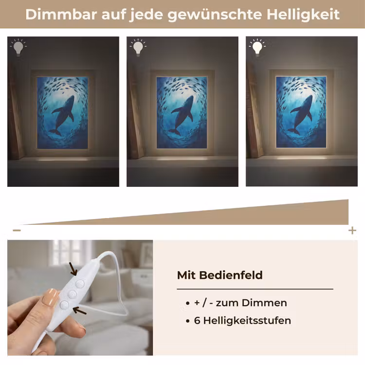 Walvis - Vissen - Donkerblauw Light Box met kabel (Tafellamp) klein -USP_dimbaarDE