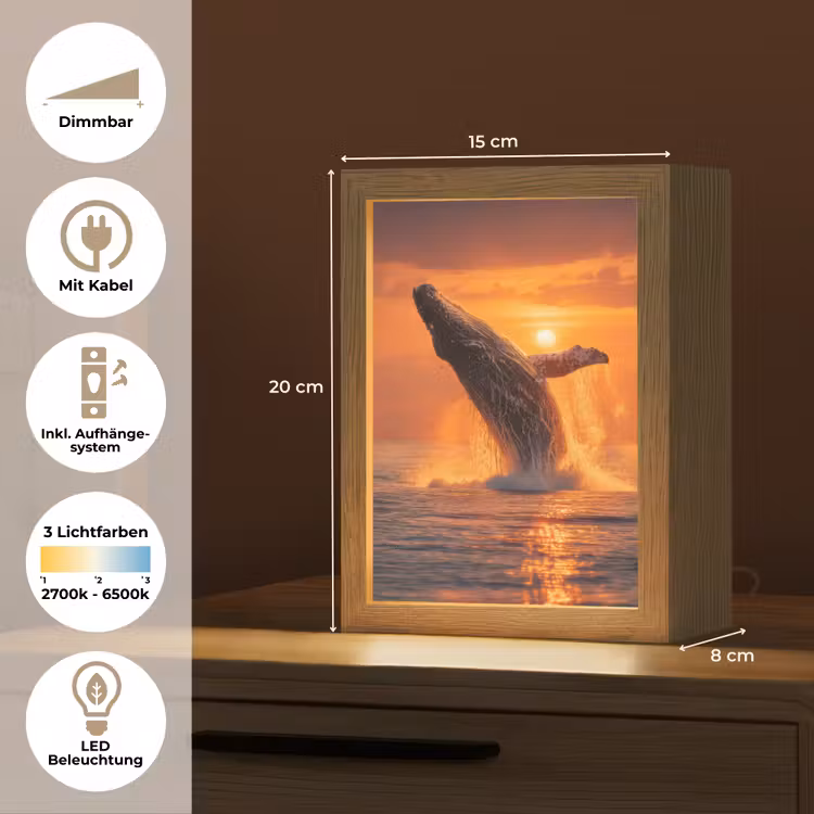Walvis - Zon - Zee Light Box met kabel (Tafellamp) klein -USP_DE