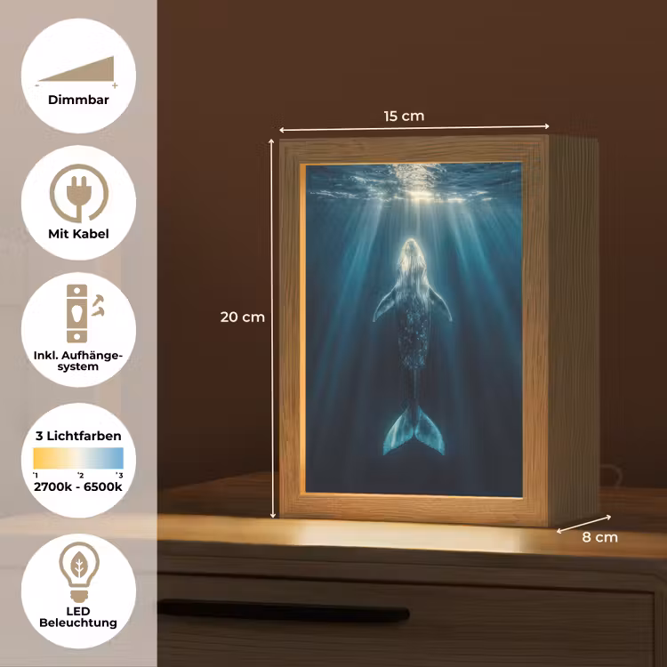 Walvis - Water - Zonnestralen - Blauw Light Box met kabel (Tafellamp) klein -USP_DE