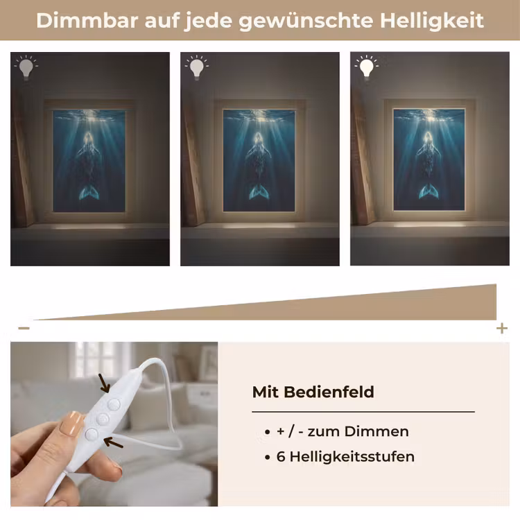 Walvis - Water - Zonnestralen - Blauw Light Box met kabel (Tafellamp) klein -USP_dimbaarDE