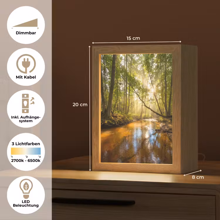 Bos - Beek - Zonlicht - Natuur - Groen Light Box met kabel (Tafellamp) klein -USP_DE