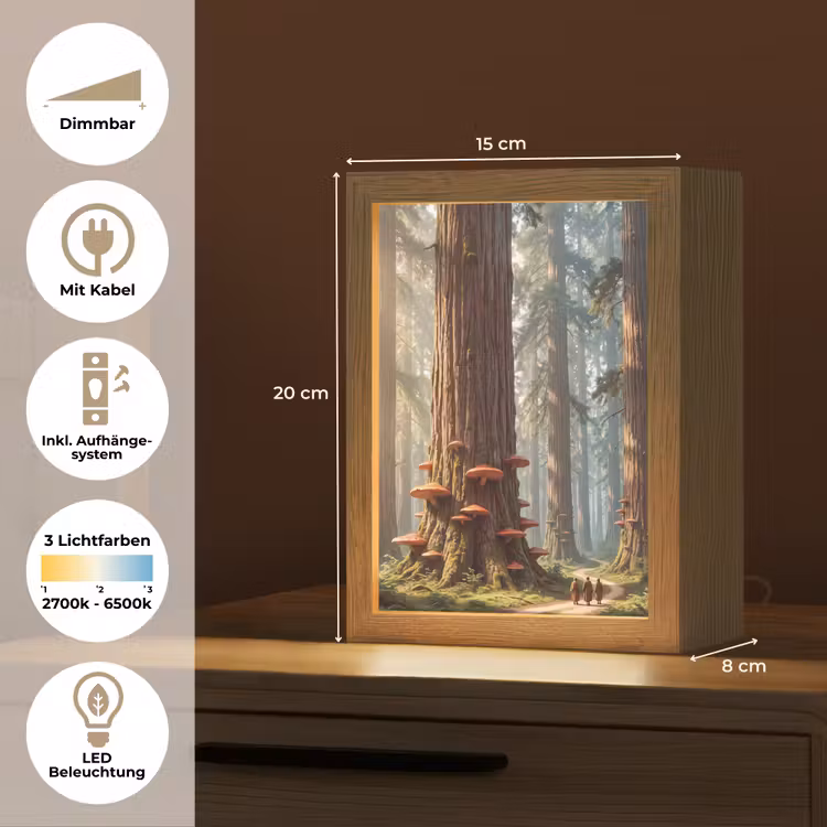 Tischlampe - Wald – Bäume – Natur - Bos - Bomen - Natuur Light Box met kabel (Tafellamp) klein