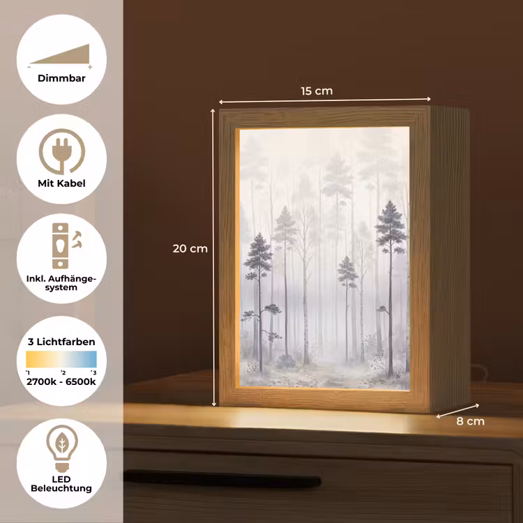 Bos - Bomen - Mist - Natuur - Illustratie - Grijs Light Box met kabel (Tafellamp) klein -USP_DE