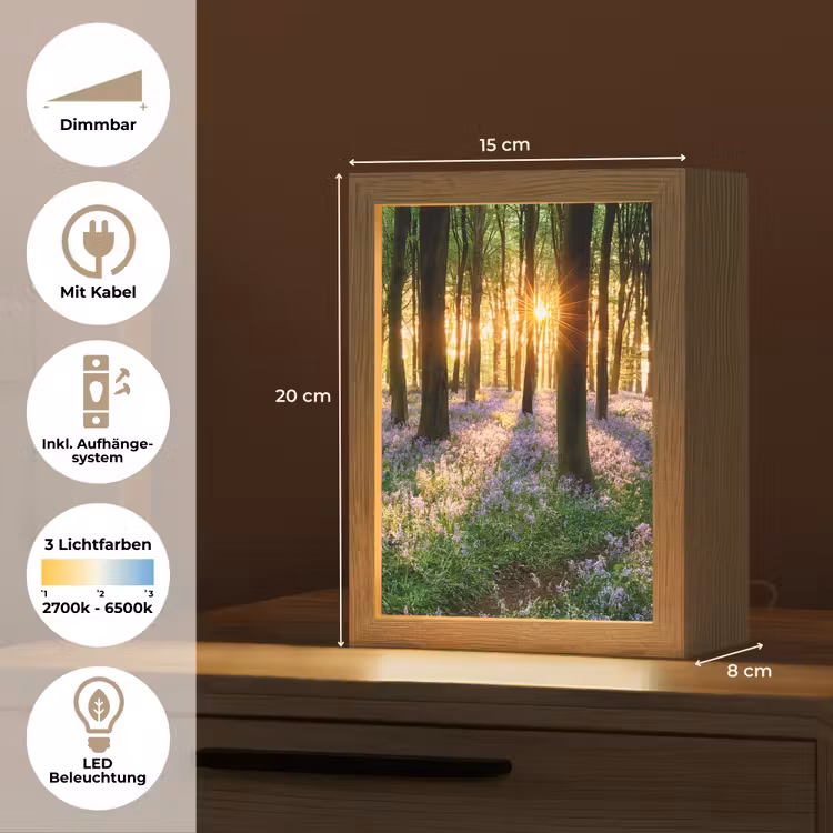 Bos - Bloemen - Lavendel - Zon - Paars - Natuur Light Box met kabel (Tafellamp) klein -USP_DE