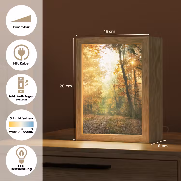 Bos - Herfst - Zon - Landschap - Natuur - Bomen - Bladeren Light Box met kabel (Tafellamp) klein -USP_DE