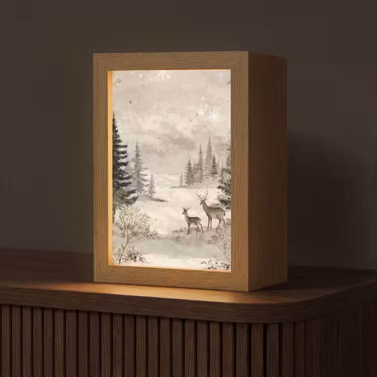 Bos - Herten - Winter - Sneeuw Light Box met kabel (Tafellamp) klein -z3d_website