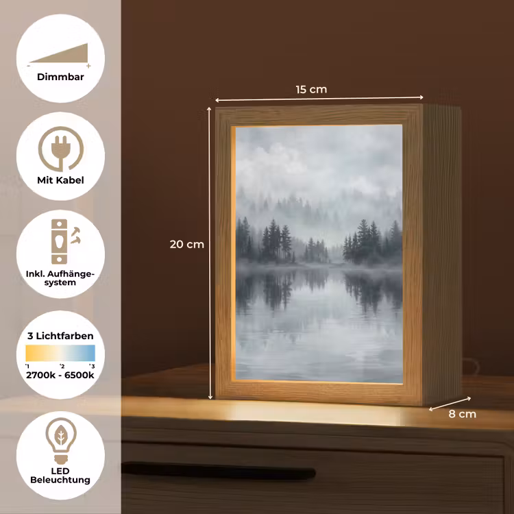 Bos - Meer - Mist - Natuur - Grijs Light Box met kabel (Tafellamp) klein -USP_DE