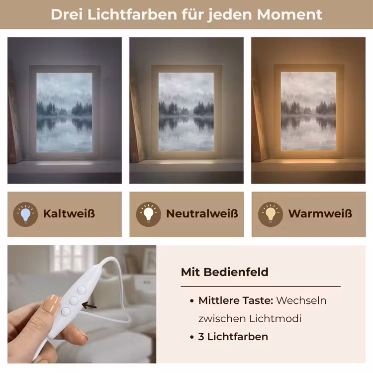Bos - Meer - Mist - Natuur - Grijs Light Box met kabel (Tafellamp) klein -USP_lichtkleurDE