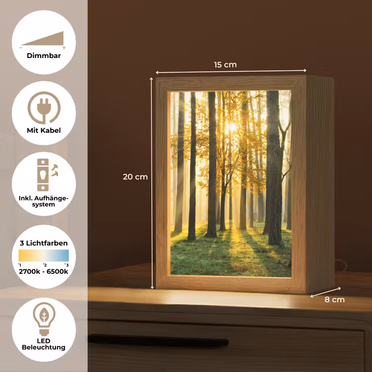 Bos - Zon - Bomen - Gras - Landschap - Natuur Light Box met kabel (Tafellamp) klein -USP_DE