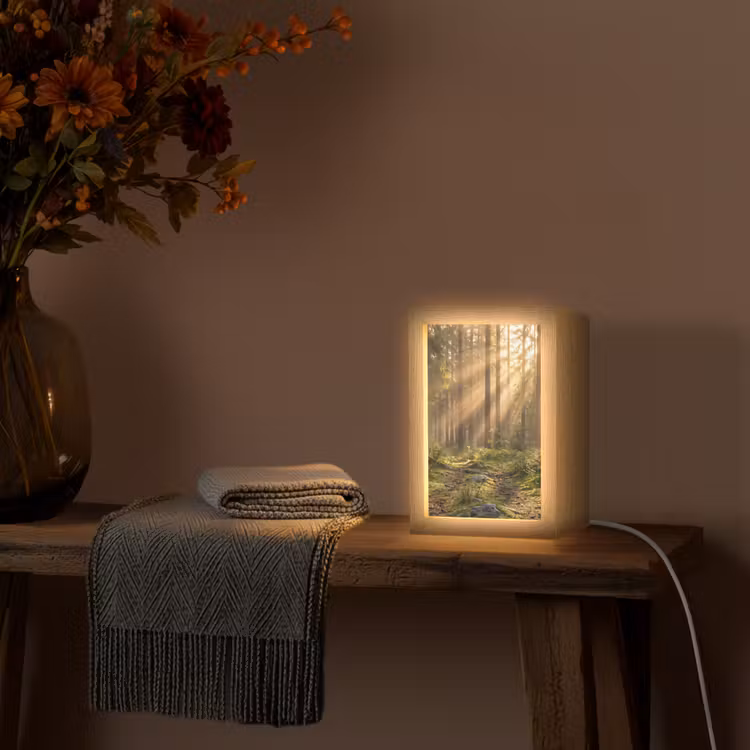 Bos - Zonlicht - Gras Light Box met kabel (Tafellamp) klein -sfeer4