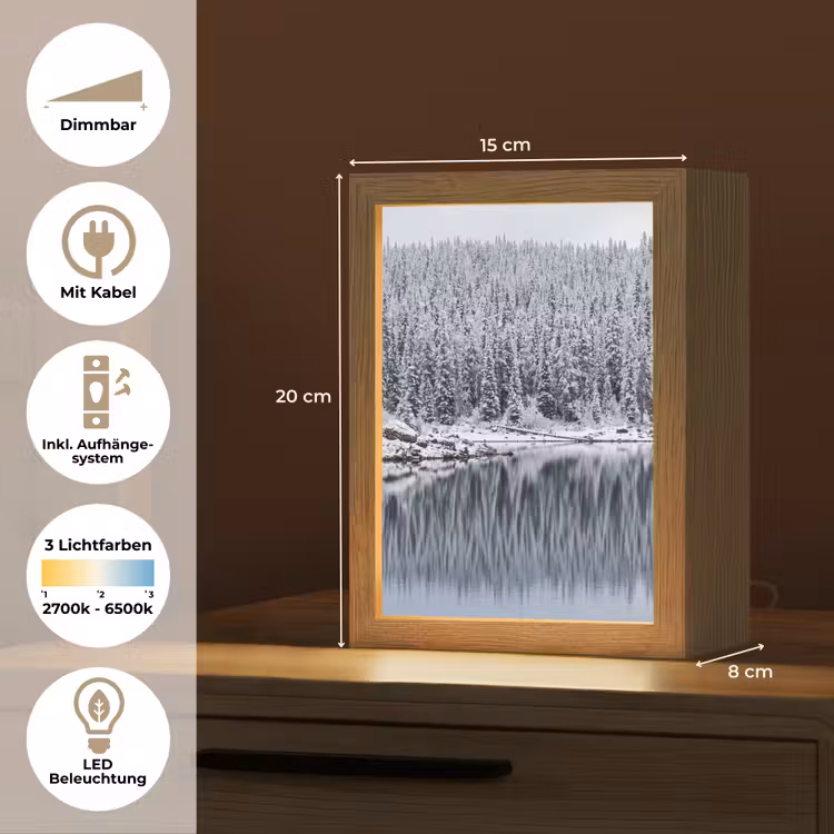 Bos - Reflectie - Meer - Winter - Serene Light Box met kabel (Tafellamp) klein -USP_DE
