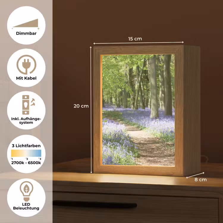 Bos - Pad - Bloemen - Paars - Groen - Natuur Light Box met kabel (Tafellamp) klein -USP_DE