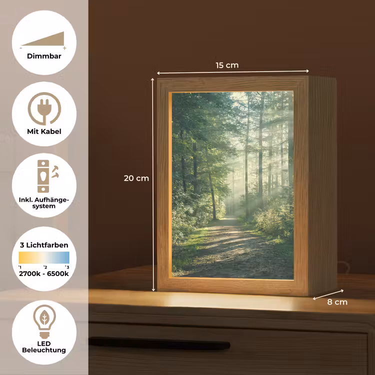 Bos - Pad - Zon - Bomen - Groen - Natuur Light Box met kabel (Tafellamp) klein -USP_DE