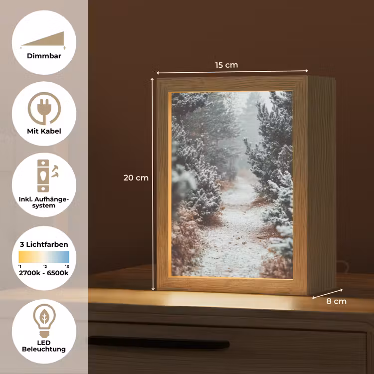 Bos - Winter - Bomen - Natuur - Pad - Sneeuw Light Box met kabel (Tafellamp) klein -USP_DE