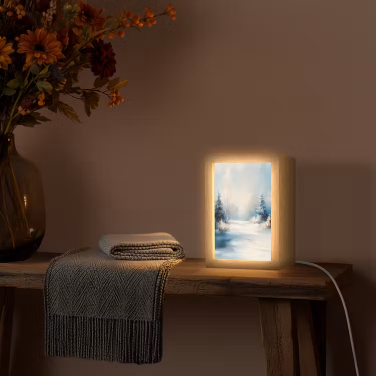 Bos - Winter - Natuur - Abstract - Sneeuw Light Box met kabel (Tafellamp) klein -sfeer4