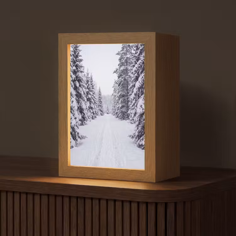 Bos - Winter - Sneeuw - Pad - Natuur Light Box met kabel (Tafellamp) klein -z3d_website