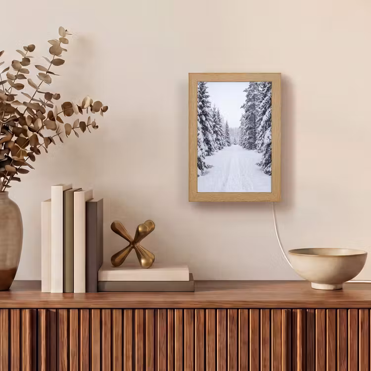 Bos - Winter - Sneeuw - Pad - Natuur Light Box met kabel (Tafellamp) klein -sfeer2