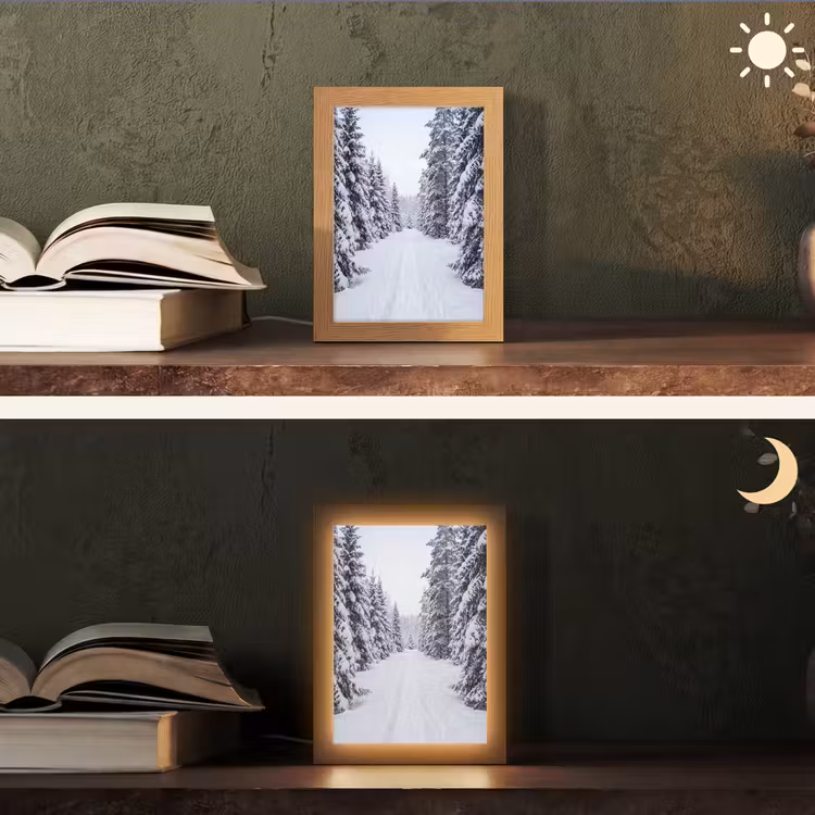 Bos - Winter - Sneeuw - Pad - Natuur Light Box met kabel (Tafellamp) klein -sfeer3