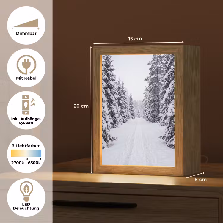Bos - Winter - Sneeuw - Pad - Natuur Light Box met kabel (Tafellamp) klein -USP_DE