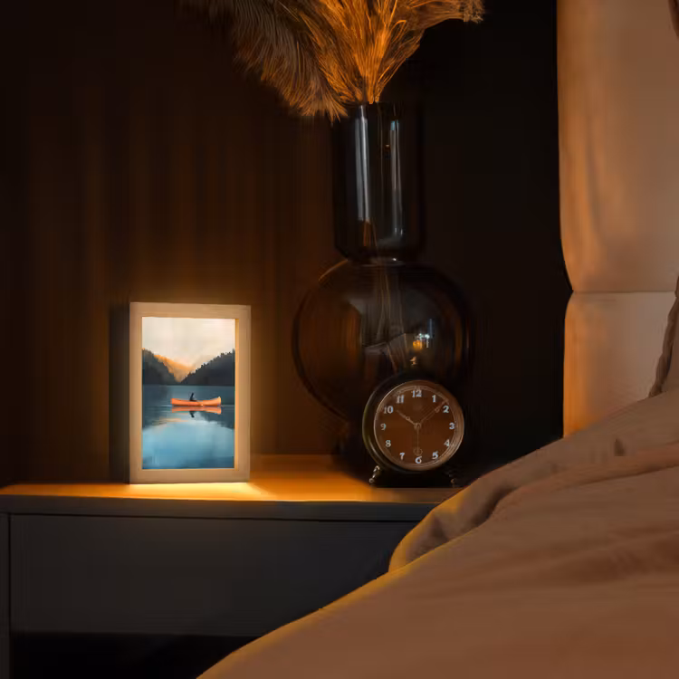 Bossen - Meer - Kano - Oranje Light Box met kabel (Tafellamp) klein -sfeer1