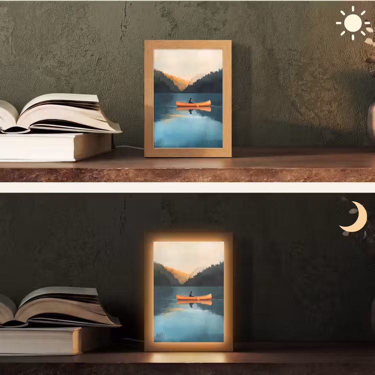Bossen - Meer - Kano - Oranje Light Box met kabel (Tafellamp) klein -sfeer3