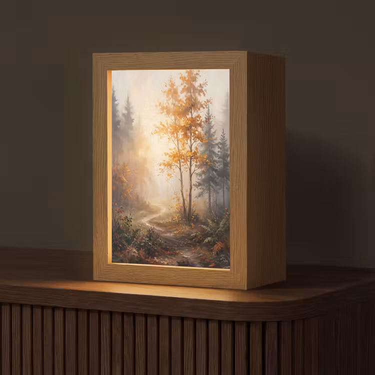 Bospad - Herfstbladeren - Natuur - Schilderachtig - Oranje Light Box met kabel (Tafellamp) klein -z3d_website
