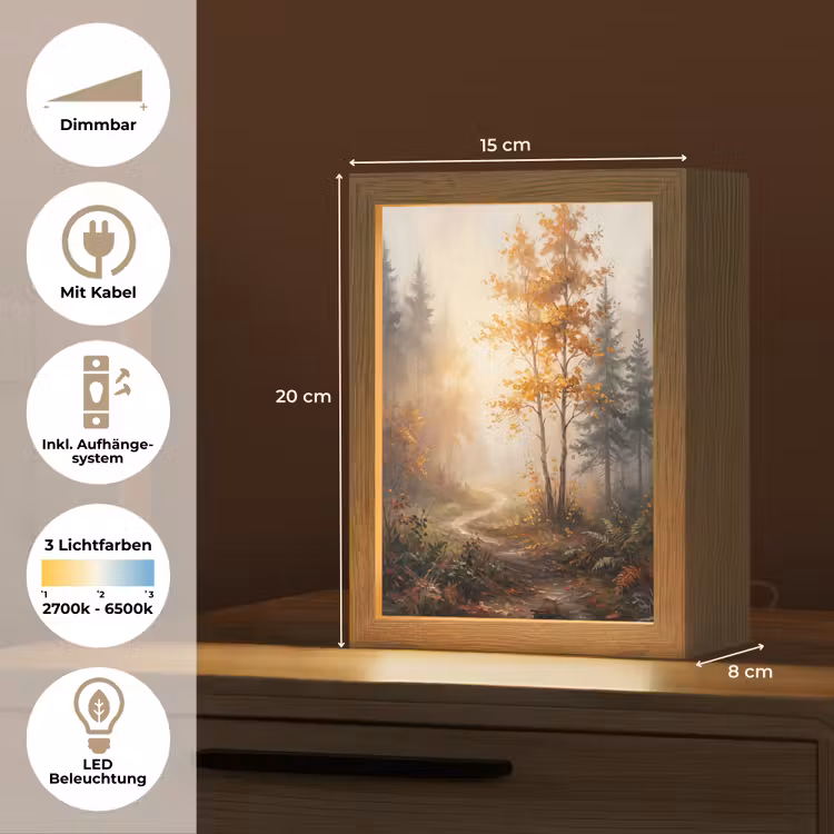Bospad - Herfstbladeren - Natuur - Schilderachtig - Oranje Light Box met kabel (Tafellamp) klein -USP_DE