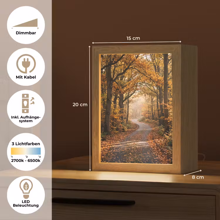 Bospad - Herfstbos - Bladeren - Oranje - Nostalgisch Light Box met kabel (Tafellamp) klein -USP_DE