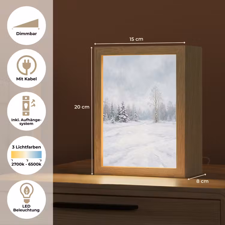 Bospad - Dennen - Sneeuw - Winter - Rustgevend Light Box met kabel (Tafellamp) klein -USP_DE