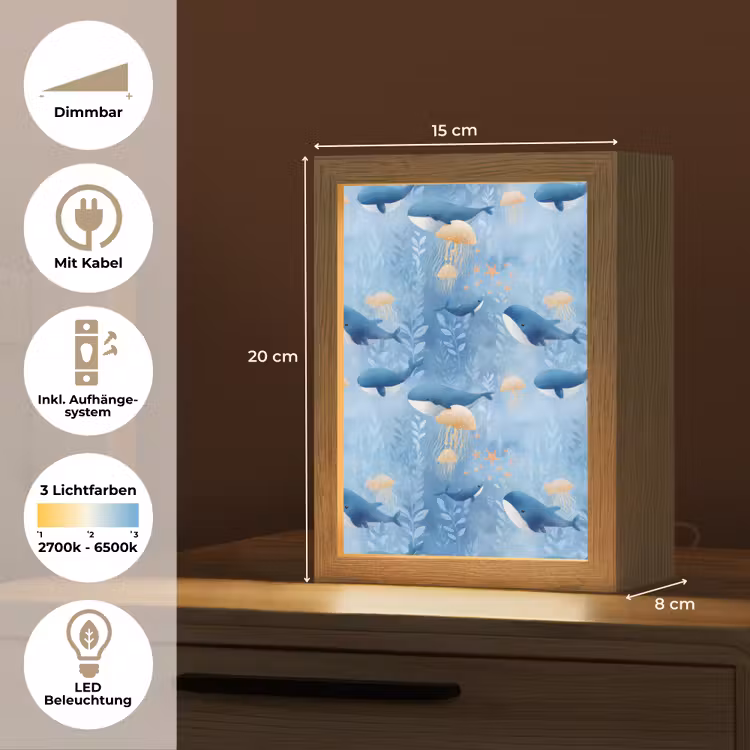 Walvissen - Oceaan - Blauw Light Box met kabel (Tafellamp) klein 925 -USP_DE