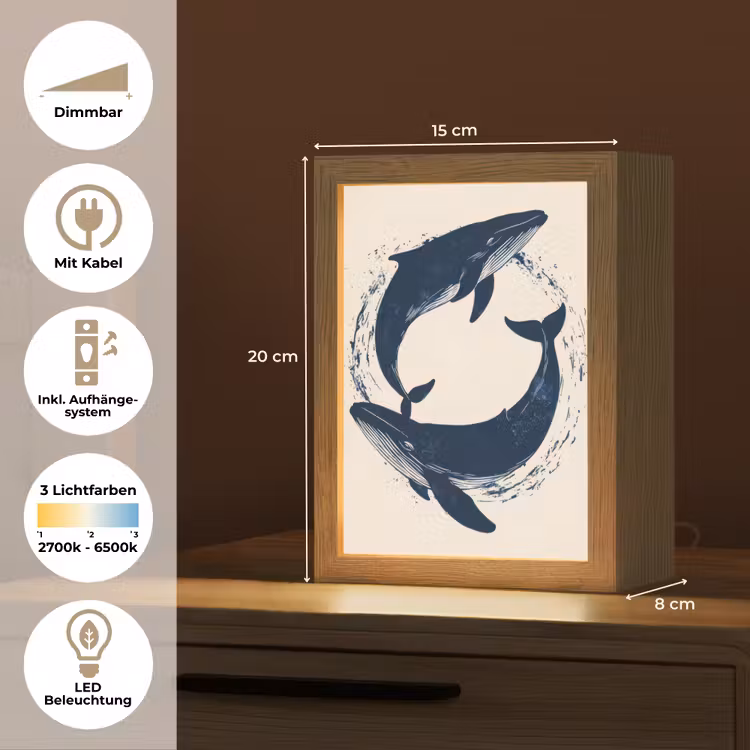Walvissen - Spetters - Cirkel - Donkerblauw Light Box met kabel (Tafellamp) klein -USP_DE