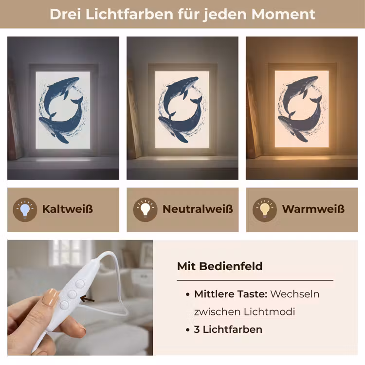 Walvissen - Spetters - Cirkel - Donkerblauw Light Box met kabel (Tafellamp) klein -USP_lichtkleurDE