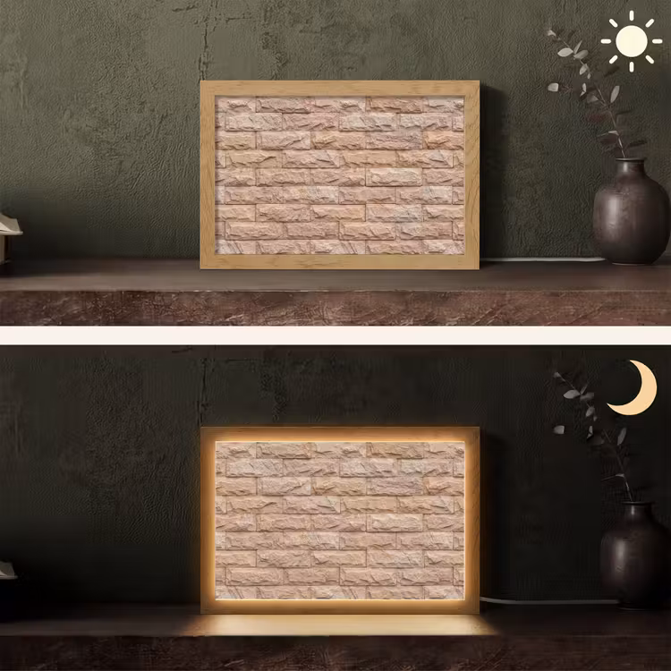Muur - Steen - Ruw - Textuur - Beige Light Box met kabel (Tafellamp) klein -sfeer3