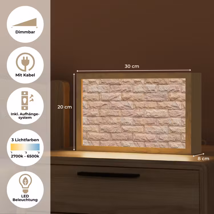 Muur - Steen - Ruw - Textuur - Beige Light Box met kabel (Tafellamp) klein -USP_DE
