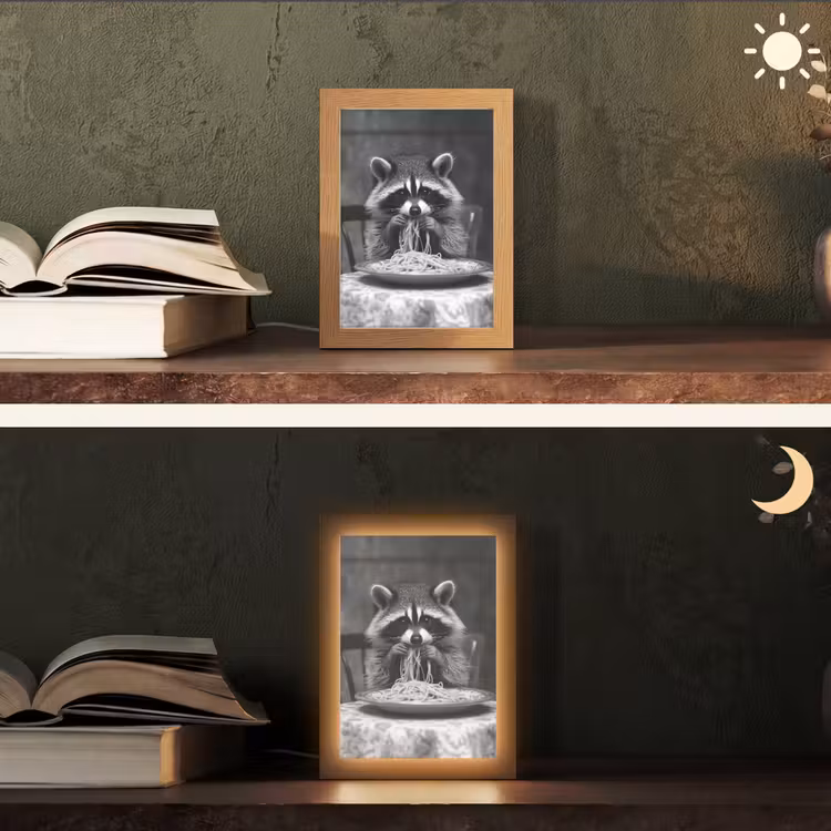 Wasbeer - Cute - Pasta - Tafelkleed - Zwart - Wit Light Box met kabel (Tafellamp) klein -sfeer3