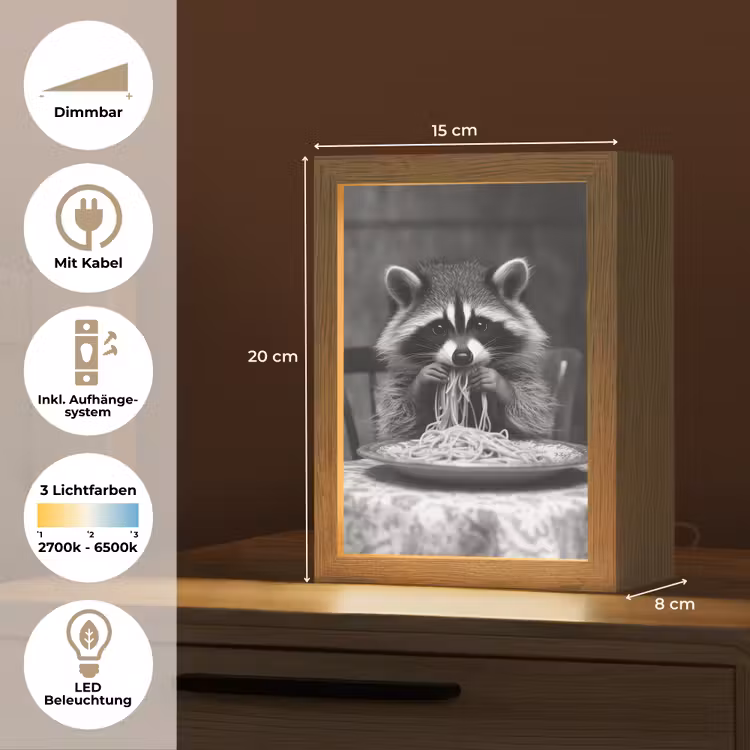 Wasbeer - Cute - Pasta - Tafelkleed - Zwart - Wit Light Box met kabel (Tafellamp) klein -USP_DE