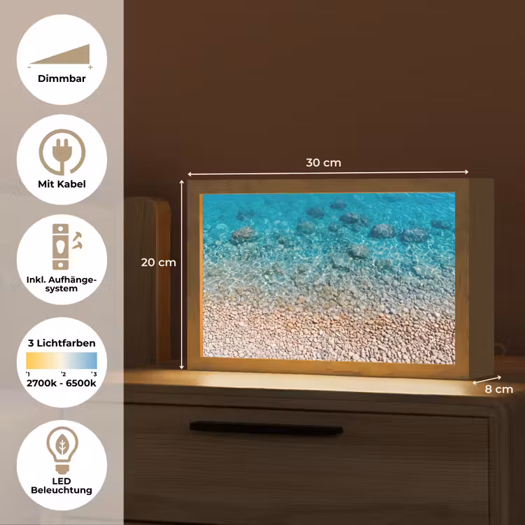 Water - Kiezels - Natuur - Levendig - Turkoois Light Box met kabel (Tafellamp) klein -USP_DE