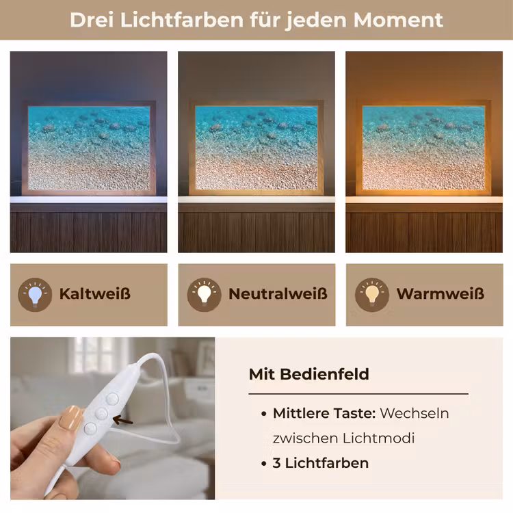 Water - Kiezels - Natuur - Levendig - Turkoois Light Box met kabel (Tafellamp) klein -USP_lichtkleurDE