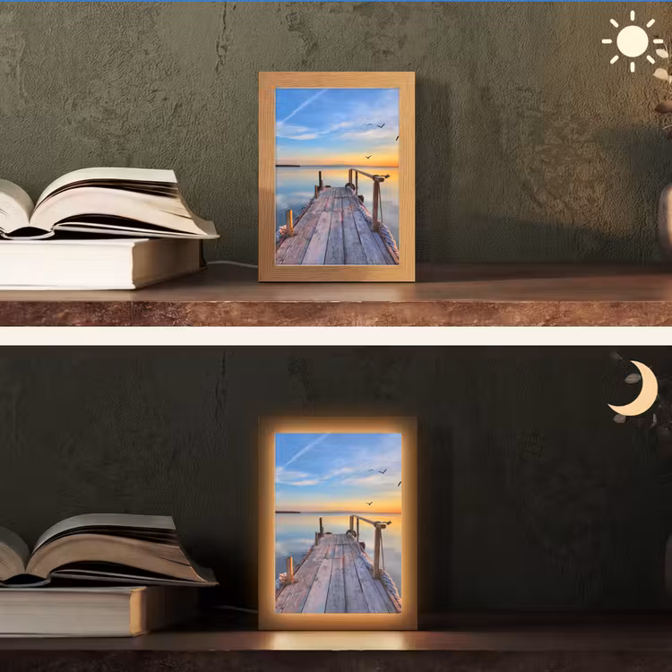 Water - Steiger - Vogels - Zonsondergang - Horizon Light Box met kabel (Tafellamp) klein -sfeer3