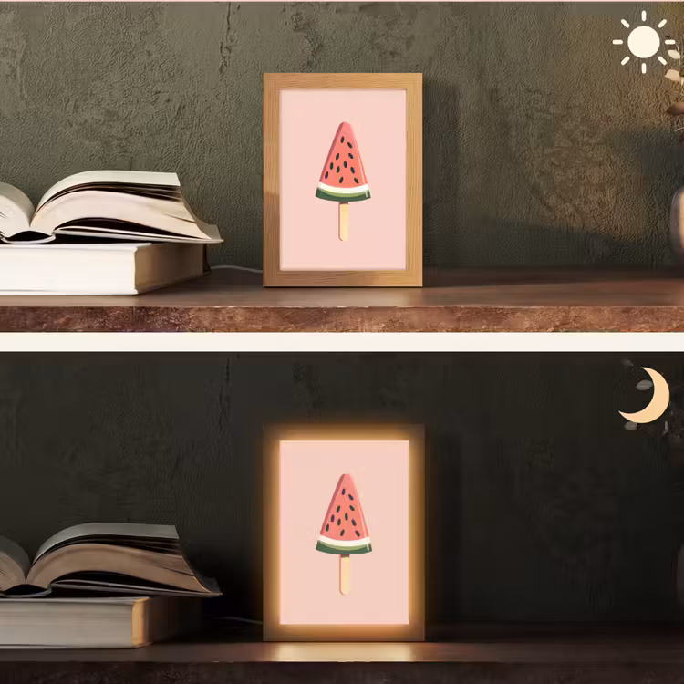 Watermeloen - Ijsje - Pitjes - Rood Light Box met kabel (Tafellamp) klein -sfeer3