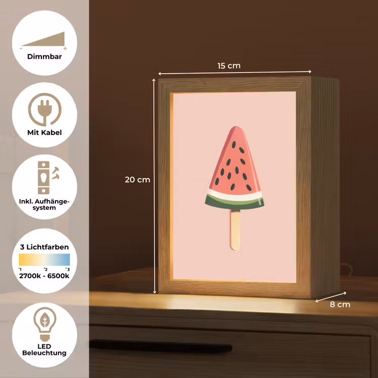 Watermeloen - Ijsje - Pitjes - Rood Light Box met kabel (Tafellamp) klein -USP_DE