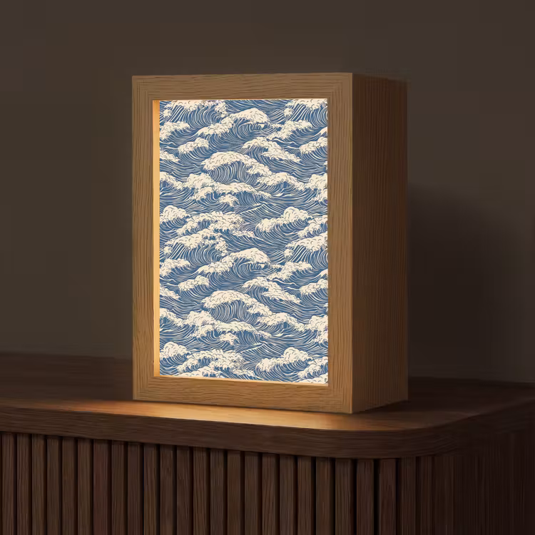 Golven - Klassiek - Blauw Light Box met kabel (Tafellamp) klein 925 -z3d_website