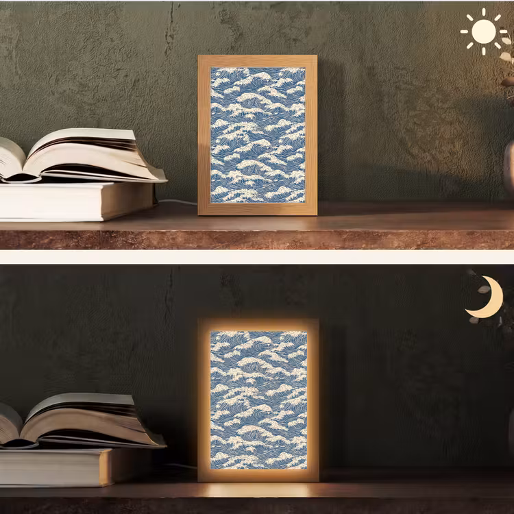 Golven - Klassiek - Blauw Light Box met kabel (Tafellamp) klein 925 -sfeer3