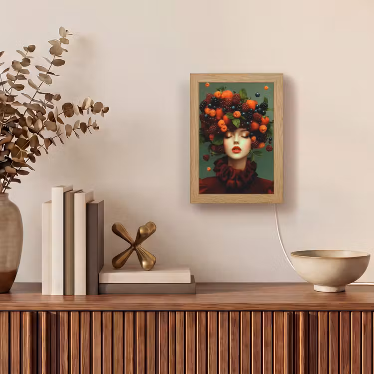 Vrouw - Aardbeien - Frambozen - Bramen - Bessen Light Box met kabel (Tafellamp) klein -sfeer2