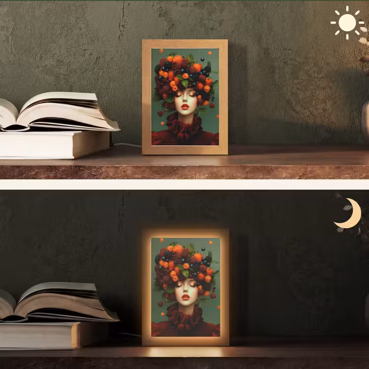 Vrouw - Aardbeien - Frambozen - Bramen - Bessen Light Box met kabel (Tafellamp) klein -sfeer3
